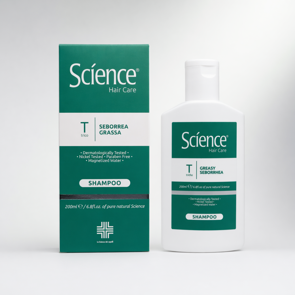 Szampon na łojotok tłusty Science 200 ml – butelka z kartonikiem na jasnym tle