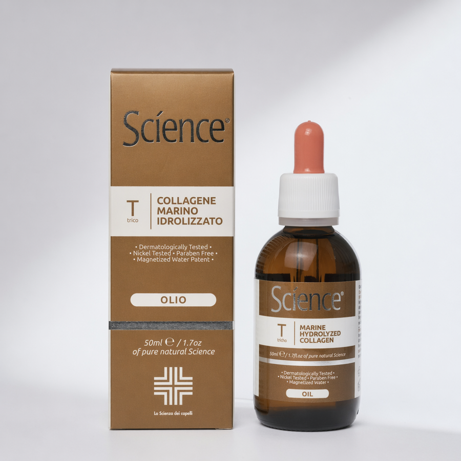 Balsam z 5% kolagenem morskim Science 50 ml – butelka z pipetą z kartonikiem na jasnym tle