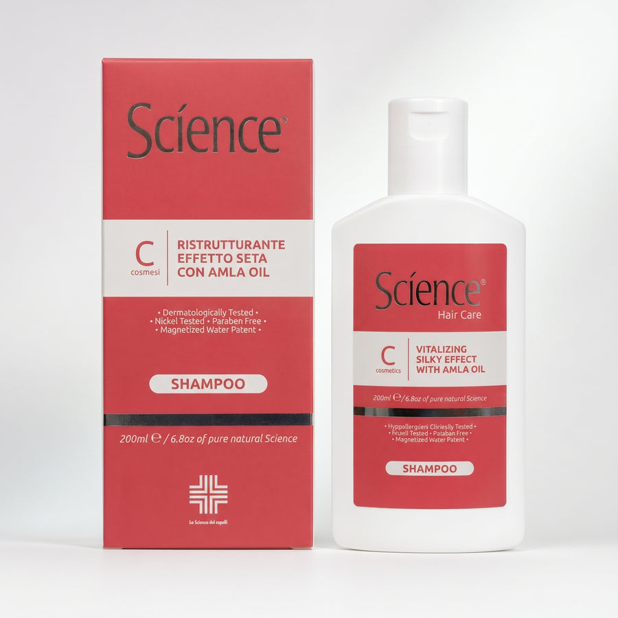 Szampon z jedwabiem i amlą Science 200 ml – butelka z kartonikiem na jasnym tle