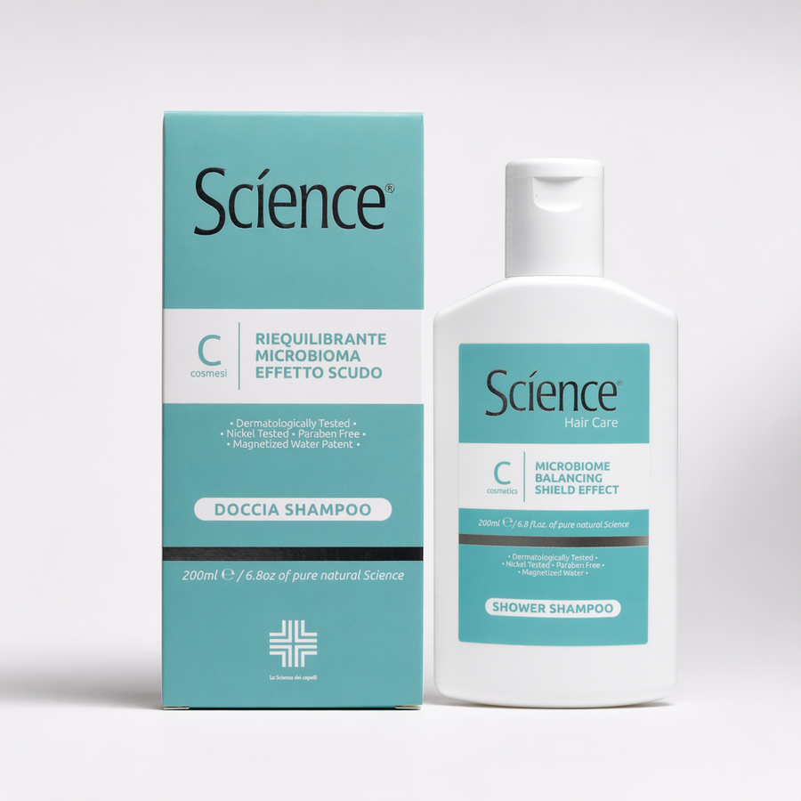 Szampon Mikrobiom Science 200 ml – butelka z kartonikiem na jasnym tle