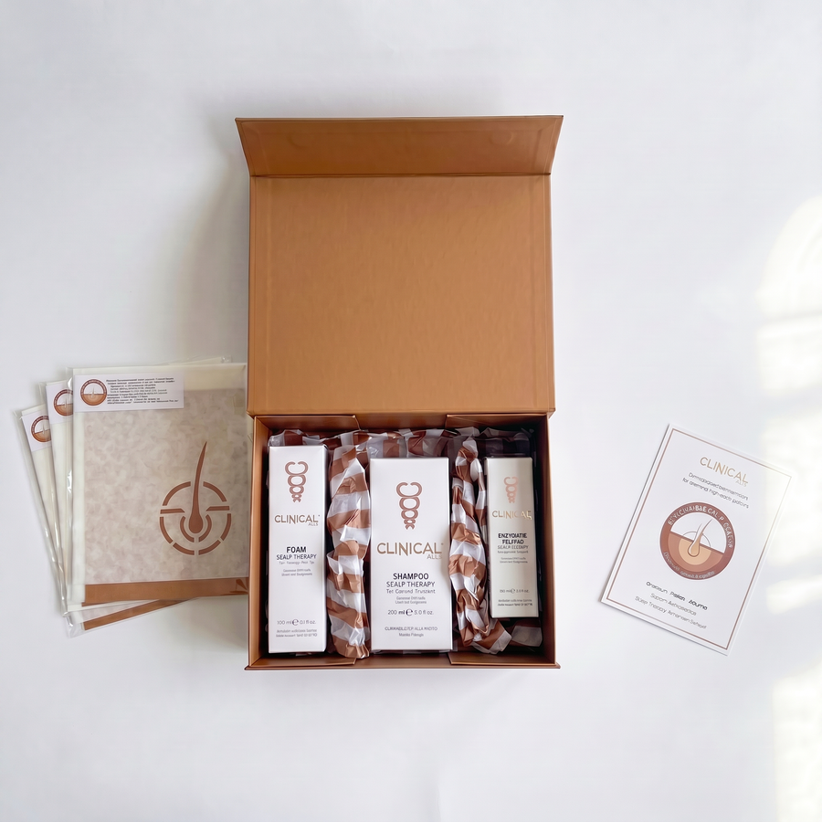 Zestaw Corneo Therapy Scalp – otwarte pudełko z kompletem produktów